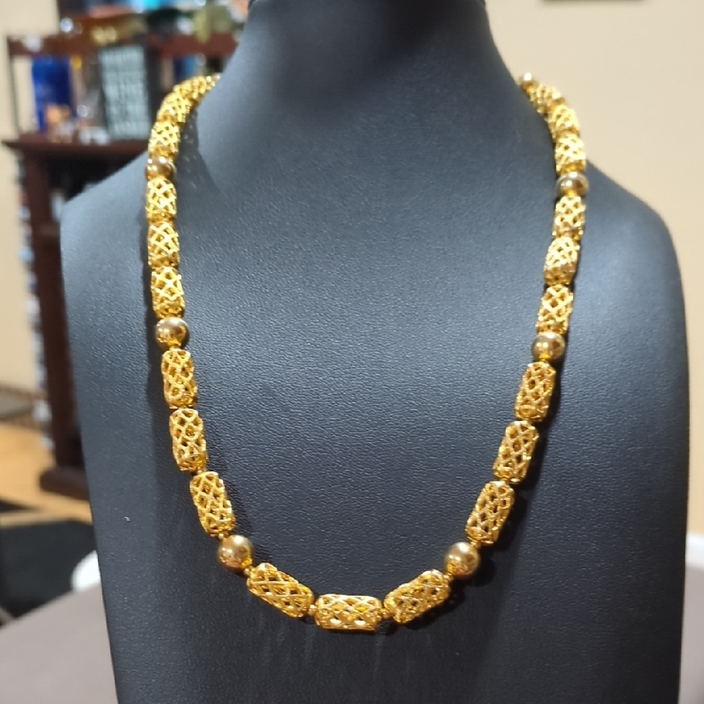 Gold Plated Link Chain with Beaded Ornate